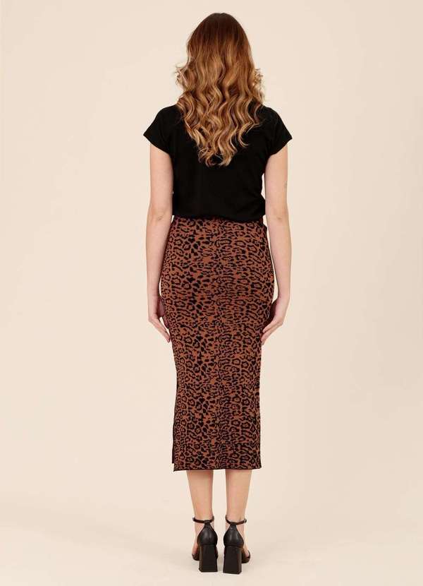 Pop Me - Saia Midi em Trico Jaquard Animal Print Preto 2