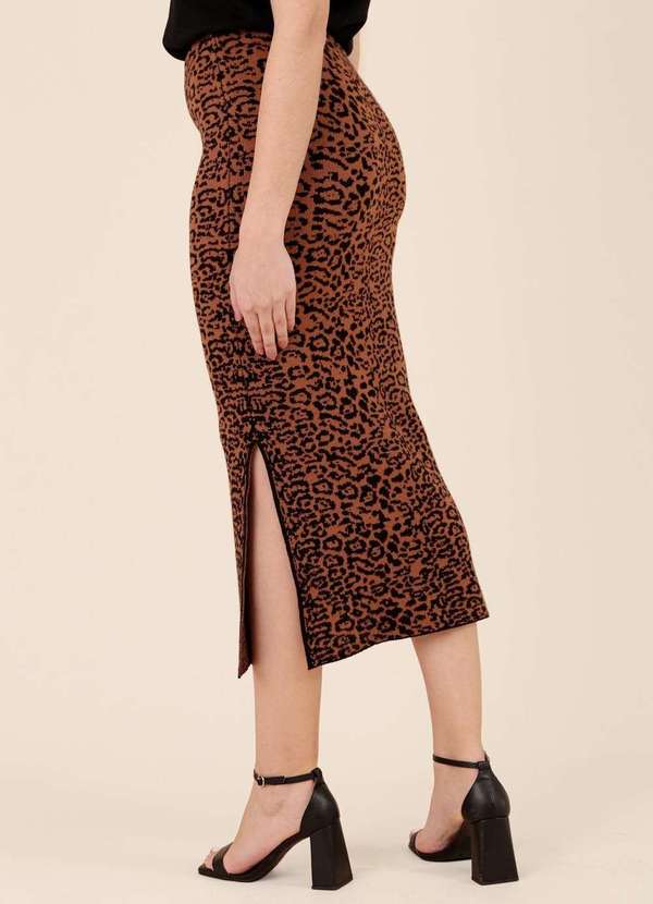 Pop Me - Saia Midi em Trico Jaquard Animal Print Preto 4