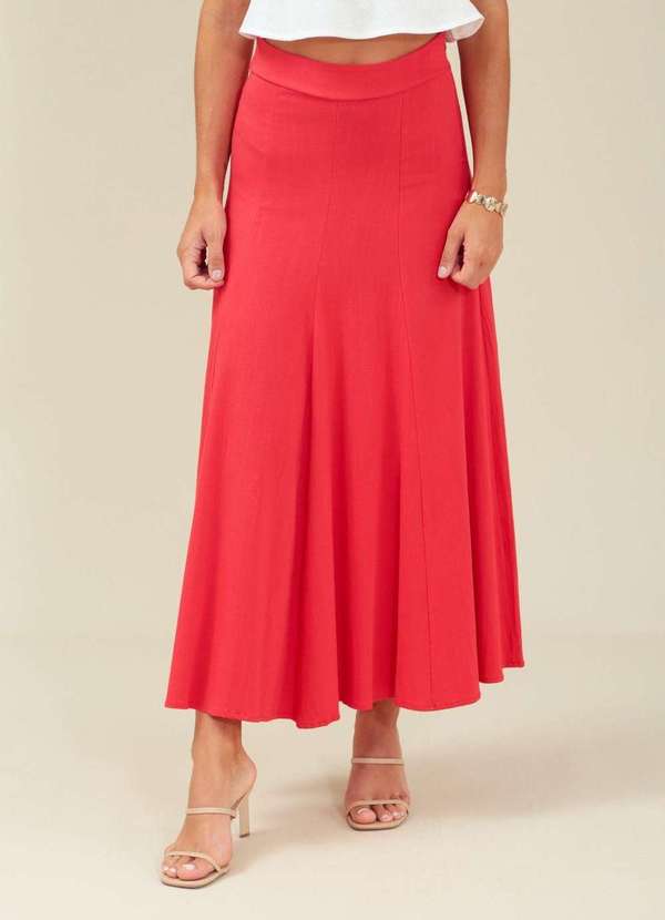 Pop Me - Saia Midi Evase em Viscose com Recortes Vermelho 3