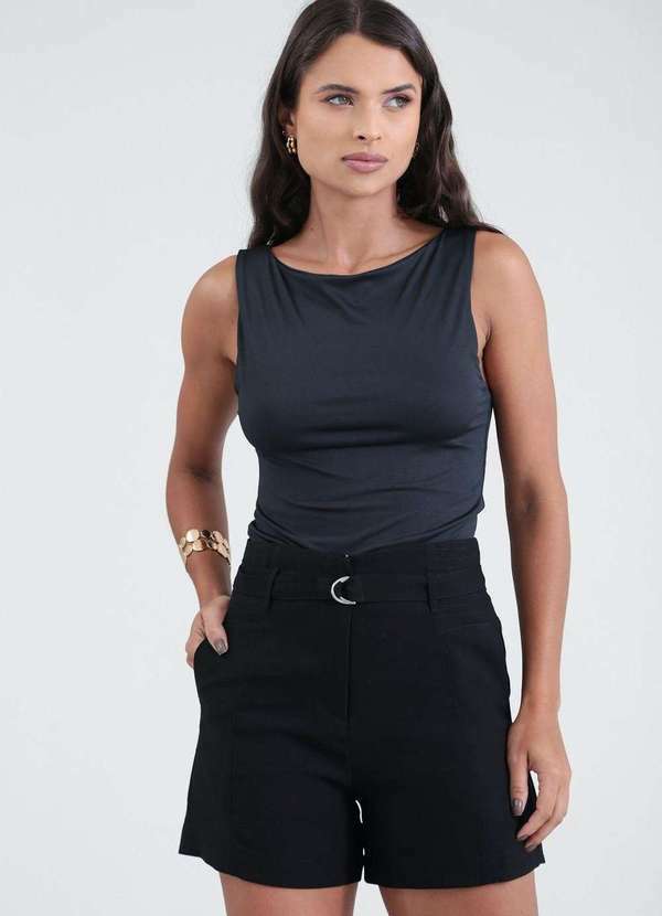 Pop Me - Short em Alfaiataria com Cinto Preto