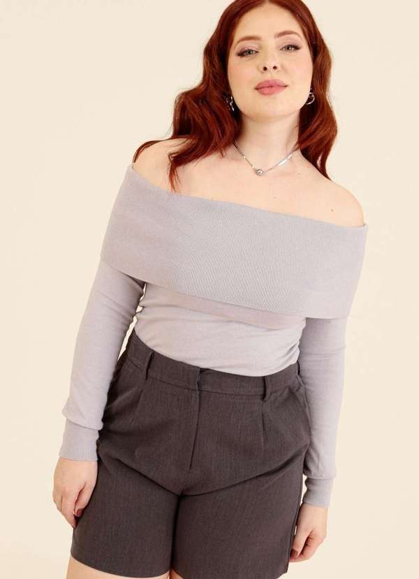 Pop Me - Short em Alfaiataria com Pregas e Bolso Faca Cinza