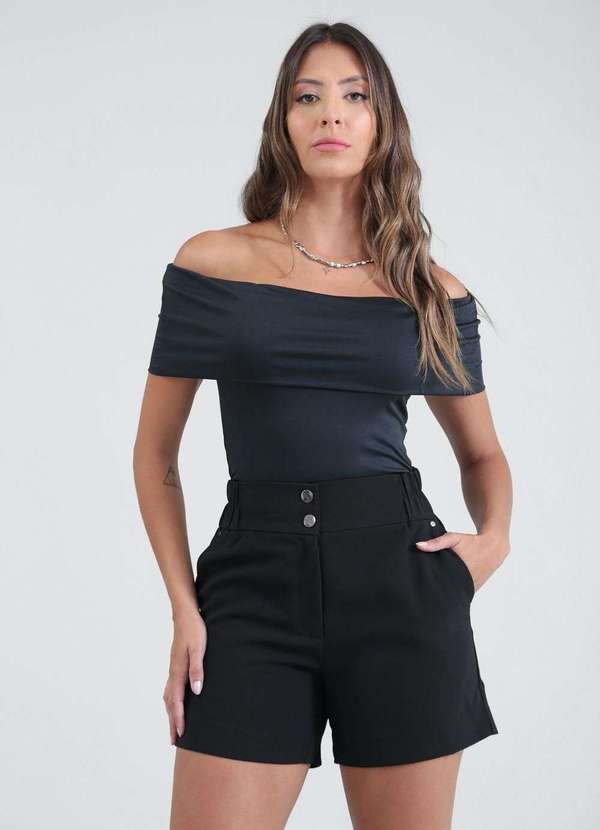 Pop Me - Short em Alfaiataria Elastico Lateral Preto