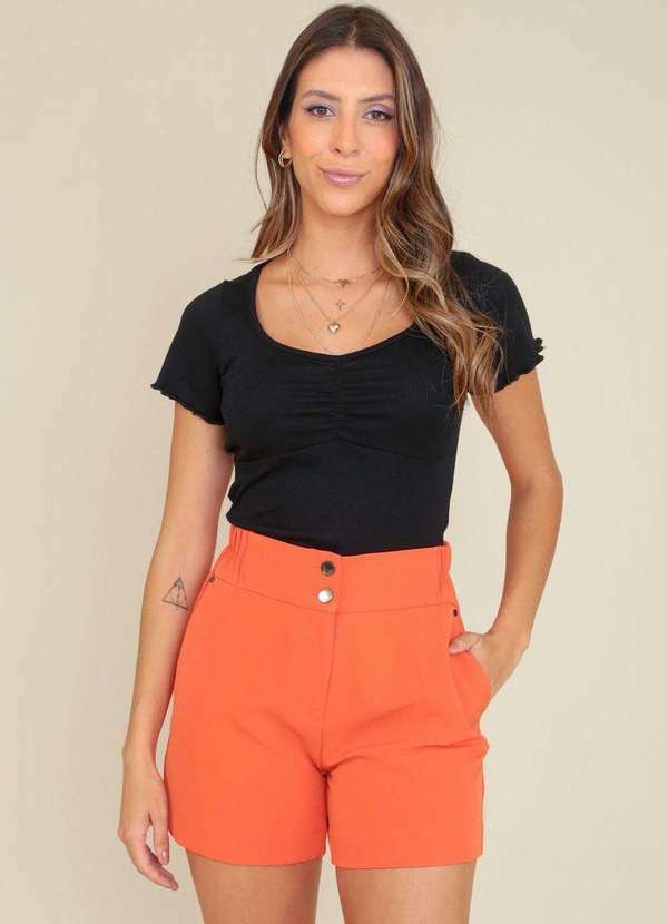 Pop Me - Short em Alfaiataria Elastico Lateral Laranja
