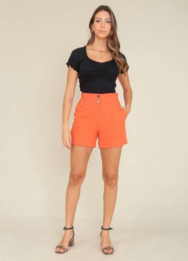 Pop Me - Short em Alfaiataria Elastico Lateral Laranja 5