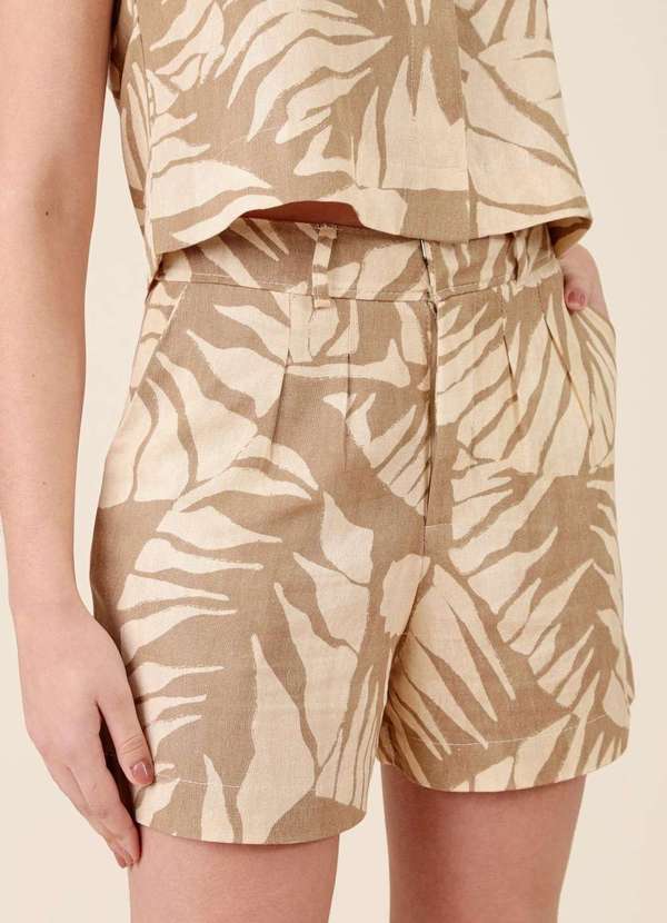 Pop Me - Short em Linho Bolso Folhagem Neutra Marrom 3