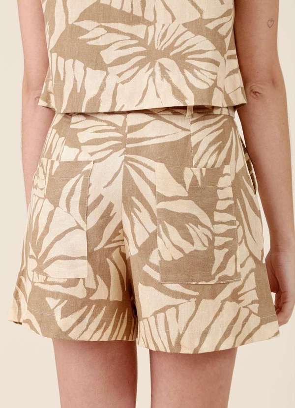 Pop Me - Short em Linho Bolso Folhagem Neutra Marrom 4