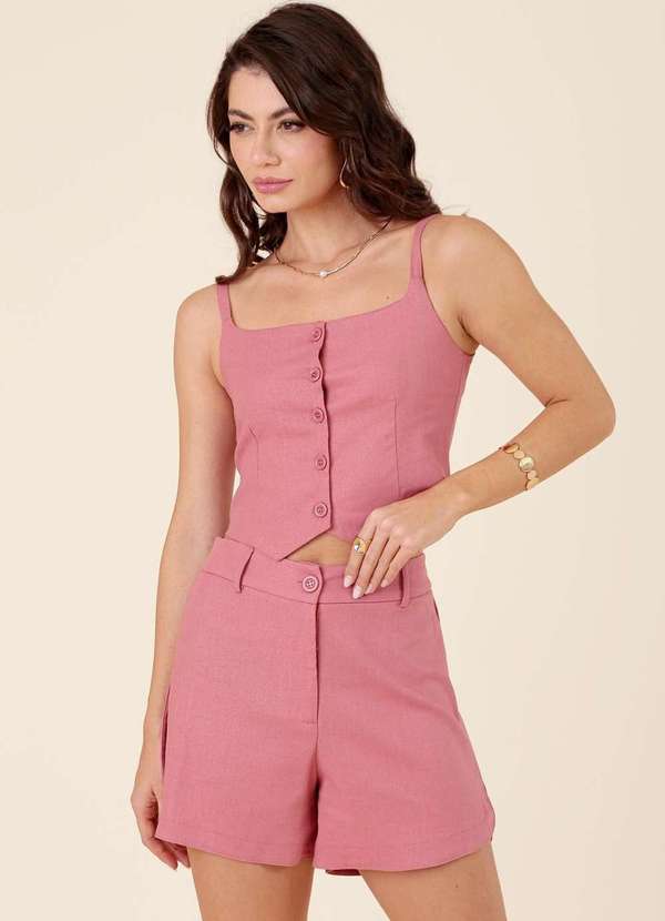 Pop Me - Short em Linho com Lateral Arredondada Rosa