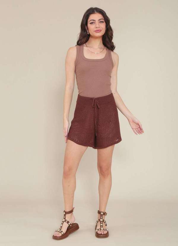 Pop Me - Short em Trico com Cordao no Cos Marrom 5