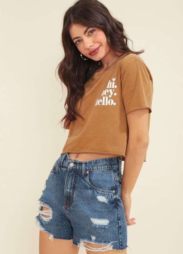 Pop Me - Short Jeans com Puidos e Rasgos Azul