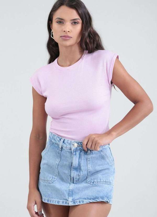 Pop Me - Short Saia Jeans com Bolso Frontal Azul