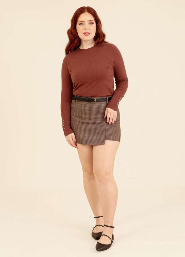 Pop Me - Shorts Saia em Alfaiataria Xadrez Marrom