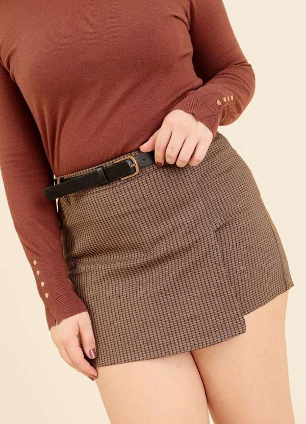 Pop Me - Shorts Saia em Alfaiataria Xadrez Marrom 2