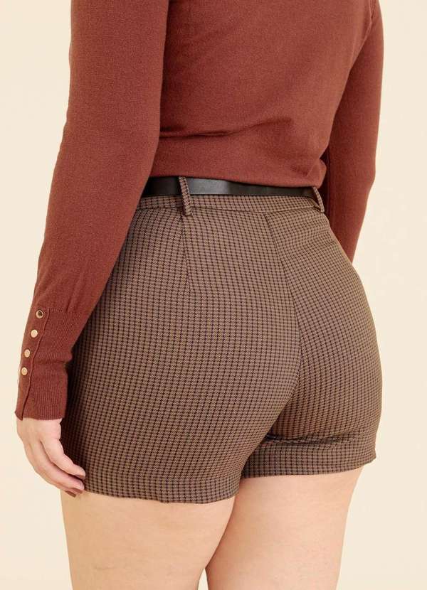 Pop Me - Shorts Saia em Alfaiataria Xadrez Marrom 3