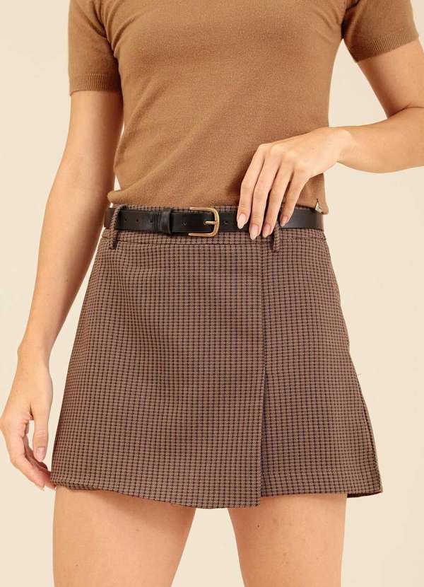 Pop Me - Shorts Saia em Alfaiataria Xadrez Marrom 6