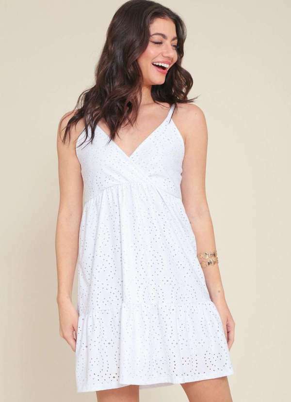 Pop Me - Vestido Curto em Malha Laise Alca com Busto Transpassado Branco