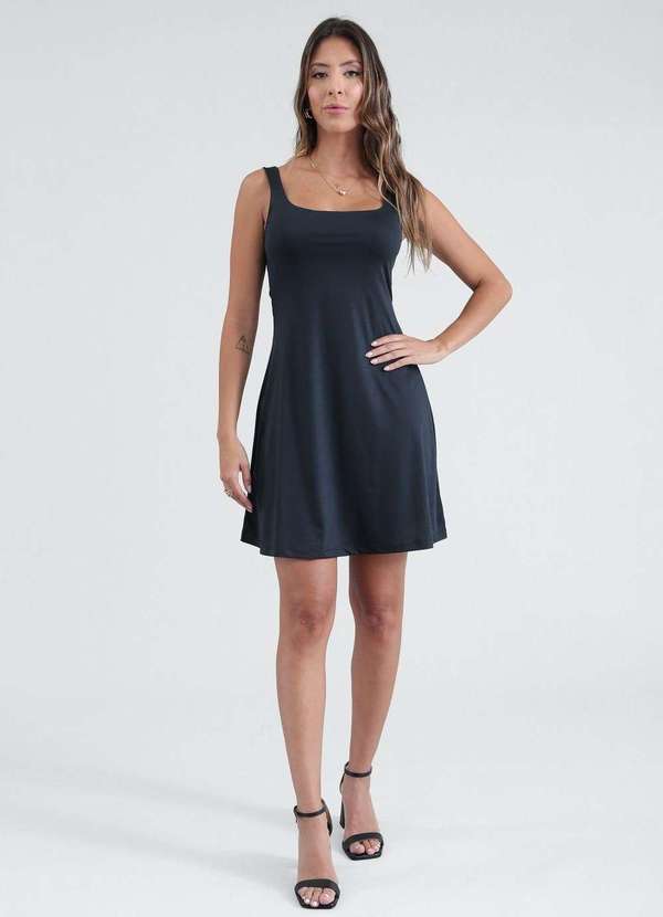 Pop Me - Vestido Curto sem Mangas em Malha Preto