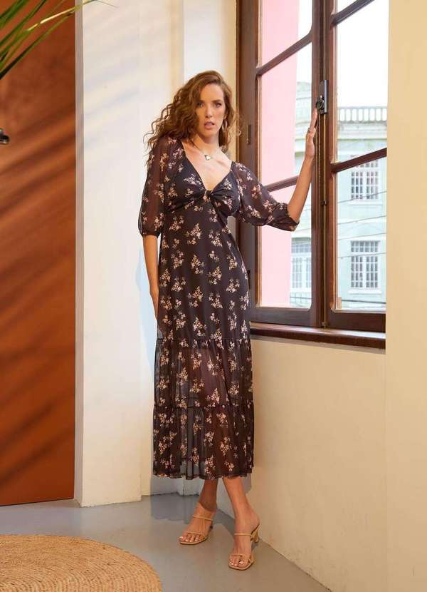 Pop Me - Vestido em Tule Manga 3/4 Sweet Darkness Preto