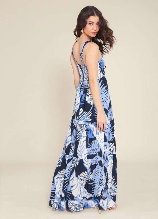 Pop Me - Vestido Longo em Viscose com Alca Estampa Tropical Azul 2
