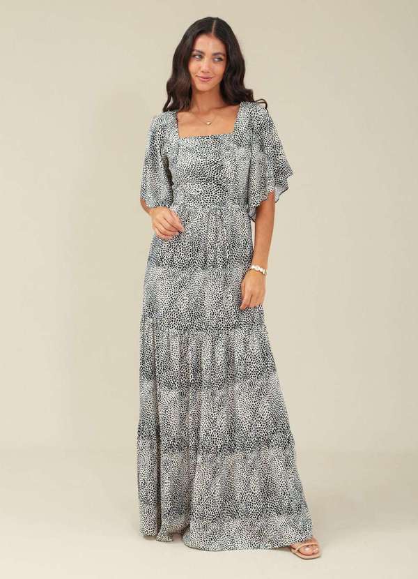 Pop Me - Vestido Longo em Viscose Mangas Curtas Amplas Bege