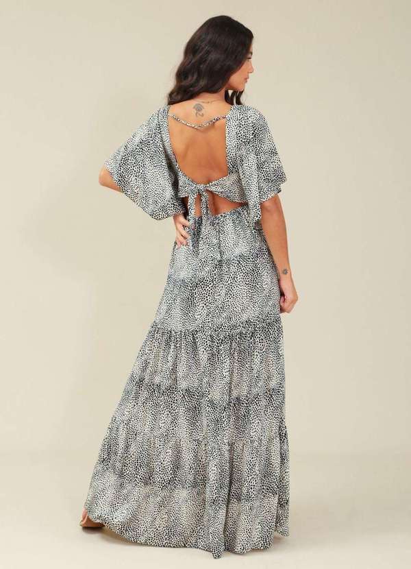 Pop Me - Vestido Longo em Viscose Mangas Curtas Amplas Bege 2