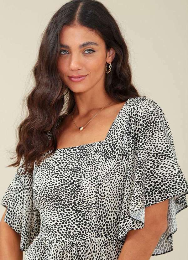 Pop Me - Vestido Longo em Viscose Mangas Curtas Amplas Bege 3