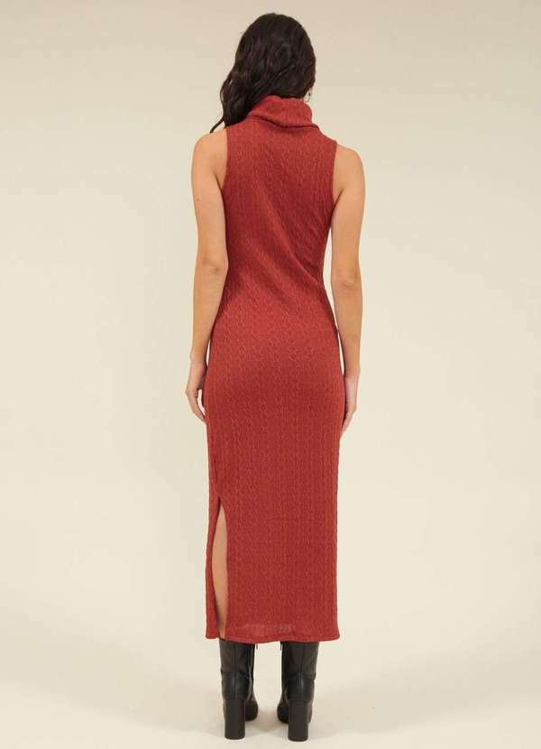 Pop Me - Vestido Malha Tricot Gola Alta sem Manga Marrom 2