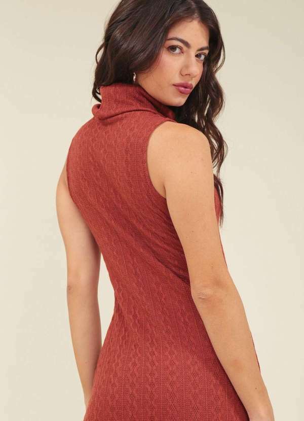 Pop Me - Vestido Malha Tricot Gola Alta sem Manga Marrom 3