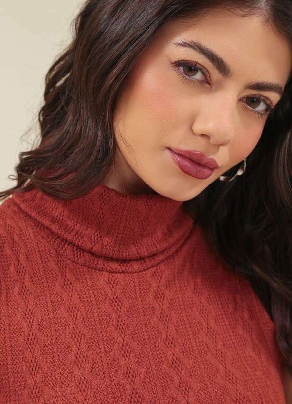 Pop Me - Vestido Malha Tricot Gola Alta sem Manga Marrom 4