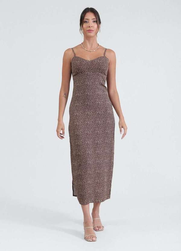 Pop Me - Vestido Midi Alca em Viscose Poa Marrom 4