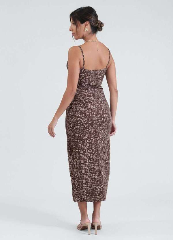 Pop Me - Vestido Midi Alca em Viscose Poa Marrom 5