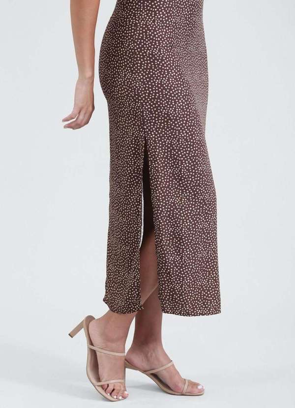 Pop Me - Vestido Midi Alca em Viscose Poa Marrom 7