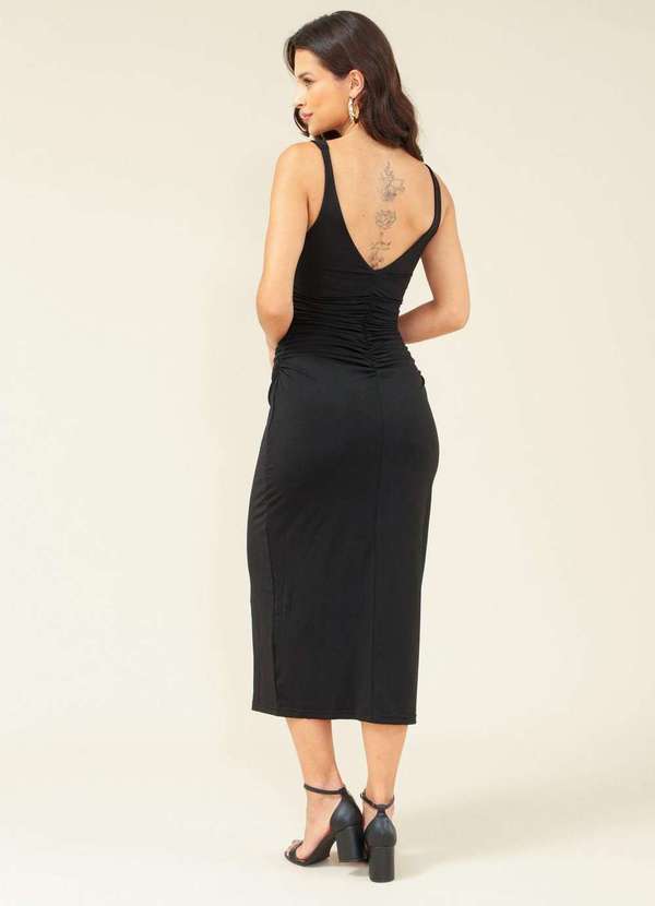 Pop Me - Vestido Midi Alca Gola Degage Franzido Costas Preto 2