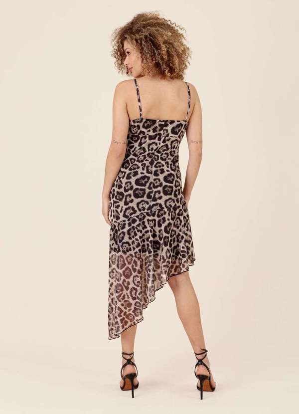 Pop Me - Vestido Midi Assimetrico em Tule Leopardo Bege 3