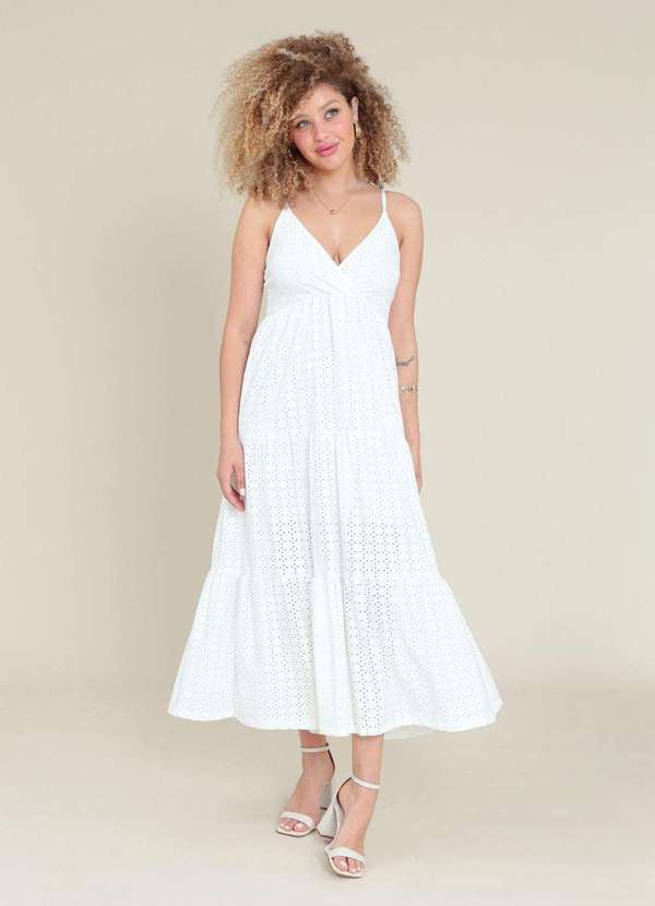 Pop Me - Vestido Midi em Malha Laise com Alca e Recortes Branco