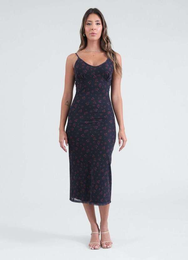 Pop Me - Vestido Midi em Tule Estampa Liberty Azul