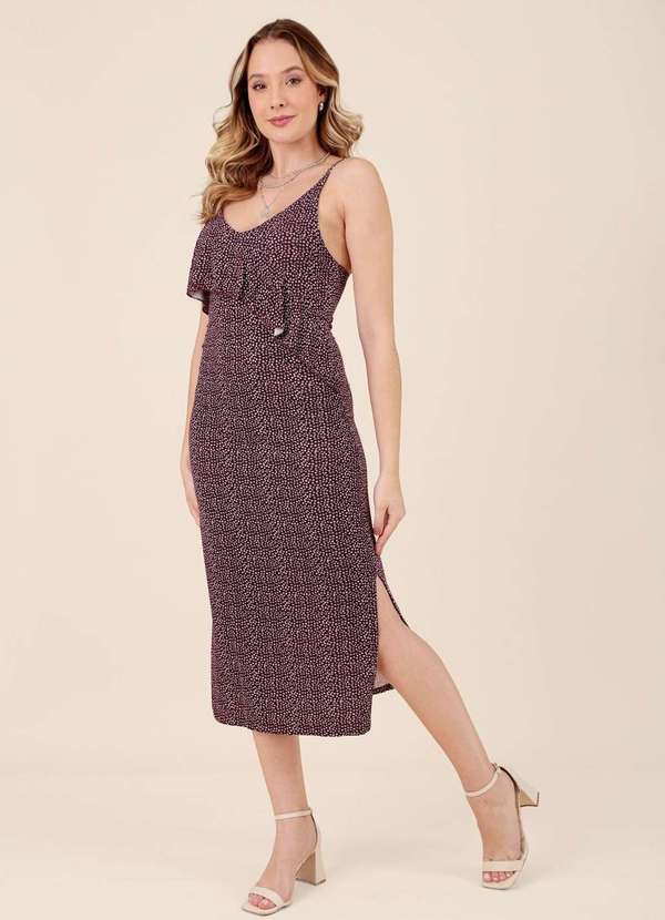 Pop Me - Vestido Midi em Viscose Alca Babado Mini Liberty Vermelho