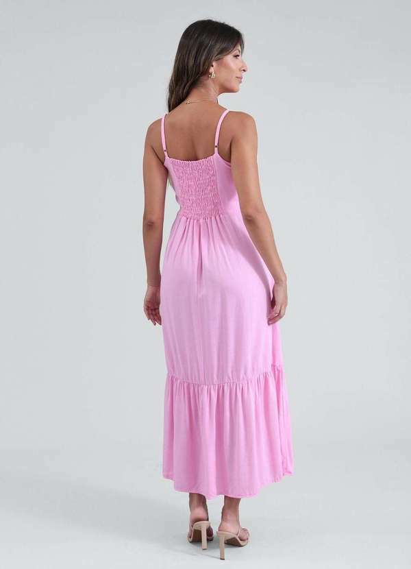 Pop Me - Vestido Midi em Viscose Alca com Babados Rosa 2