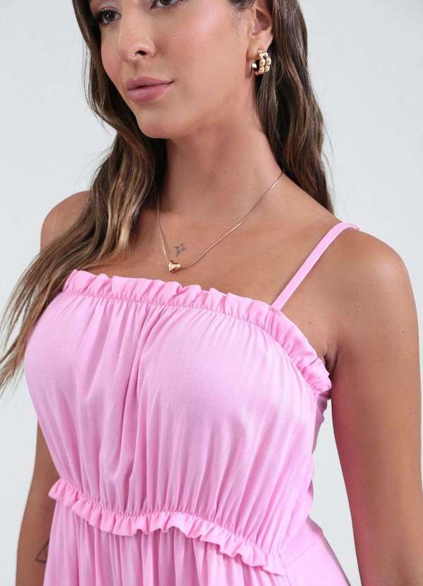 Pop Me - Vestido Midi em Viscose Alca com Babados Rosa 3