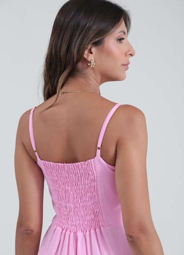 Pop Me - Vestido Midi em Viscose Alca com Babados Rosa 4