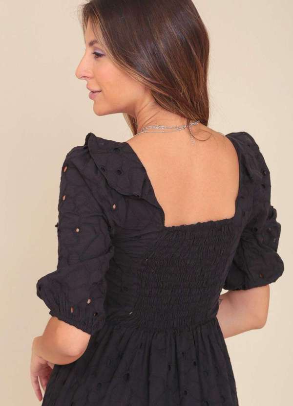Pop Me - Vestido Midi Laise com Babado na Manga 3/4 Preto 4