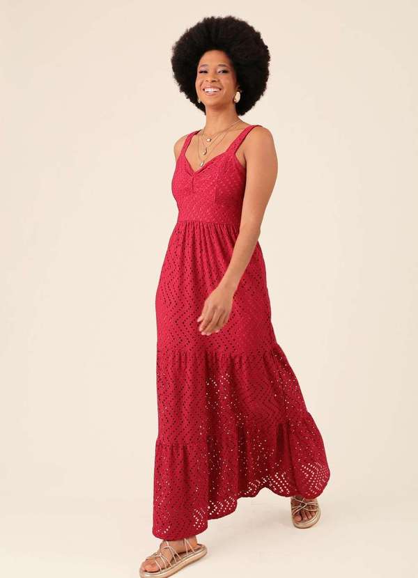 Pop Me - Vestido New Midi em Malha Laise sem Manga Vermelho