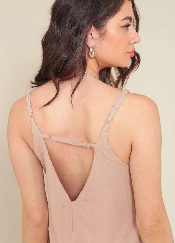 Pop Me - Vestido New Midi em Viscolinho Alca com Recorte na Saia Bege 4