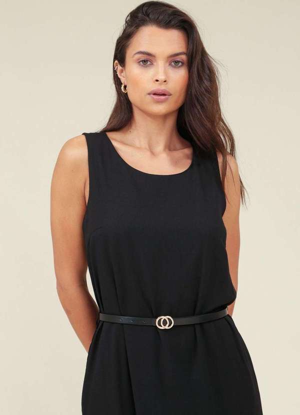 Pop Me - Vestido Viscolinho Longo sem Manga com Cinto Preto 4