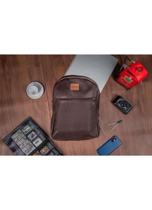Damers - Mochila Masculina Couro Ziper Casual Marrom