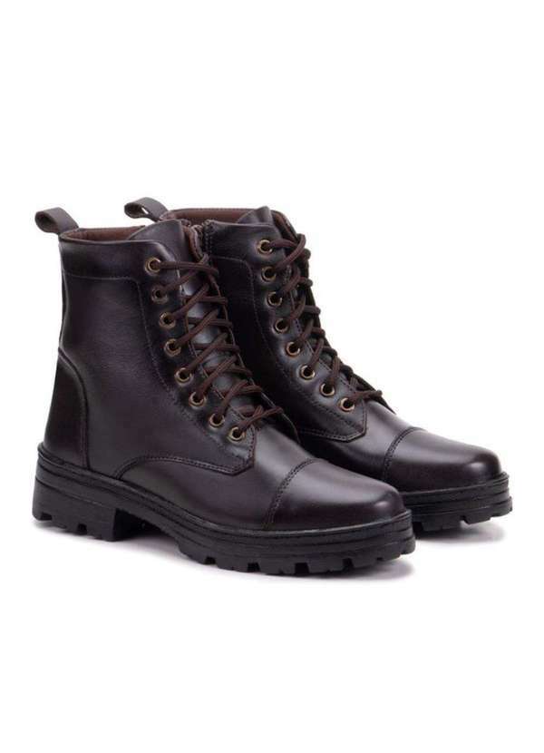 Damers - Bota Coturno Feminina Couro Cadarco Solado Tratorado Casual Marrom