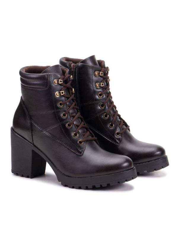 Damers - Bota Coturno Feminina Couro Cano Baixo Solado Tratorado Marrom