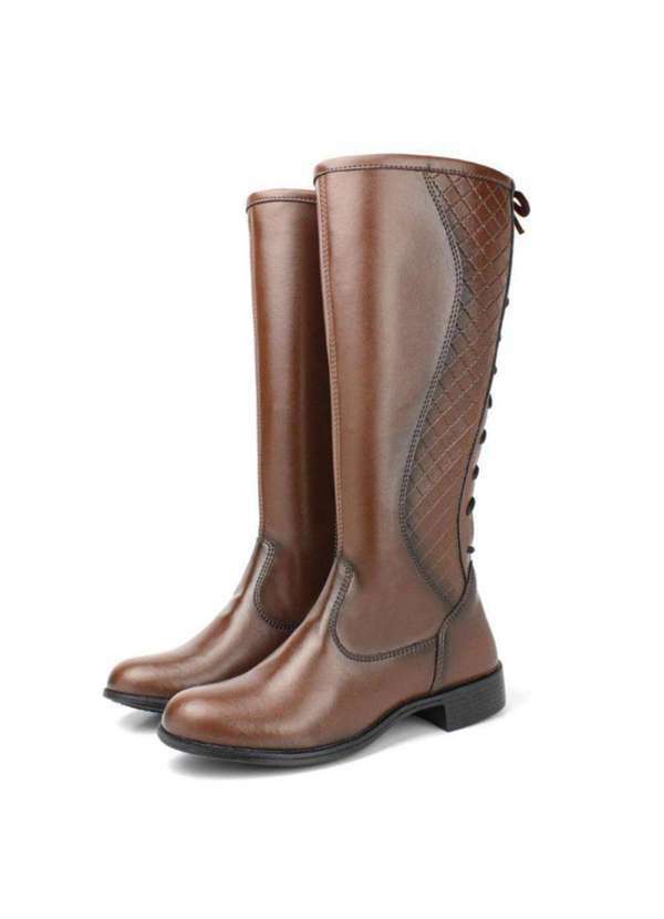 Damers - Bota Feminina Cano Alto Montaria Casual Fechamento Ziper Marrom
