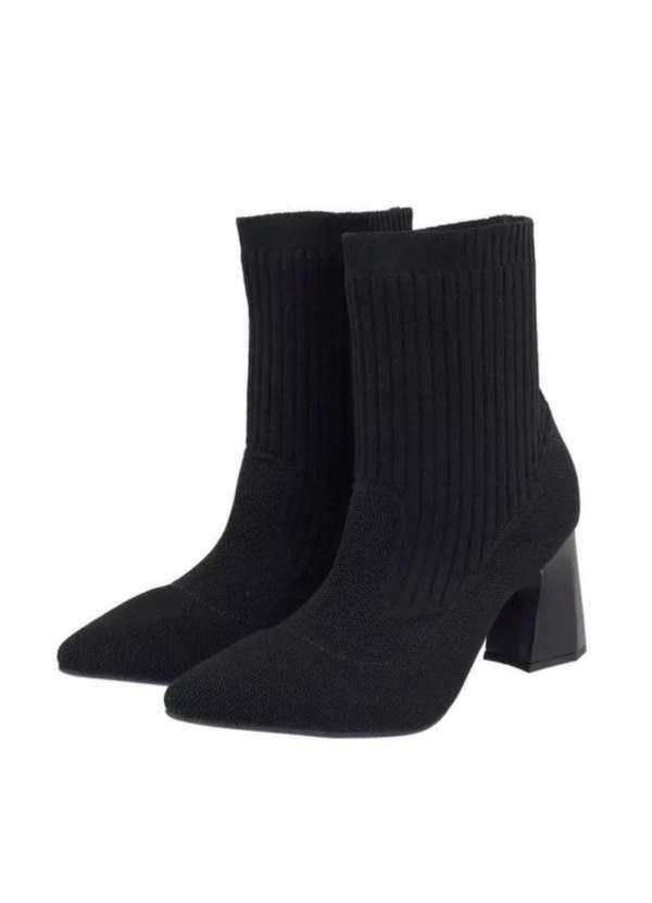 Damers - Bota Feminina Cano Curto Bico Fino Salto Grosso Casual Preto