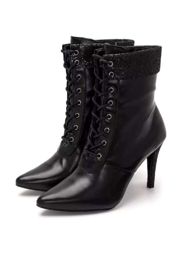 Damers - Bota Feminina Cano Curto Bico Salto Fino Conforto Casual Preto