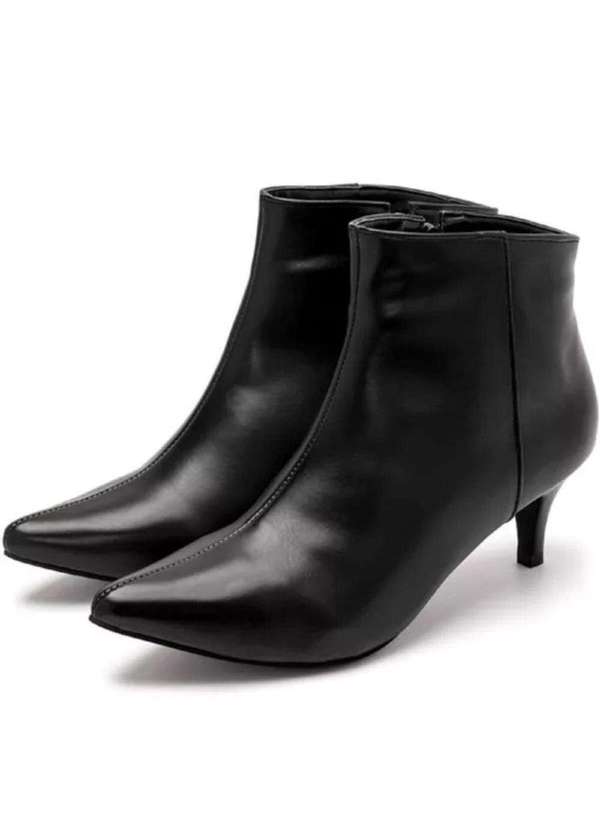 Damers - Bota Feminina Cano Curto Bico Salto Fino Ziper Casual Preto